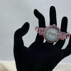Lady's Wrist Watch Rhinestone Encrusted  Clamp Bangle Band  Geneva Platinum